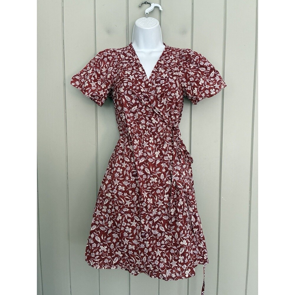 Madewell Flutter Sleeve Wrap Mini Cotton Dress Batik Vine S Small N0259